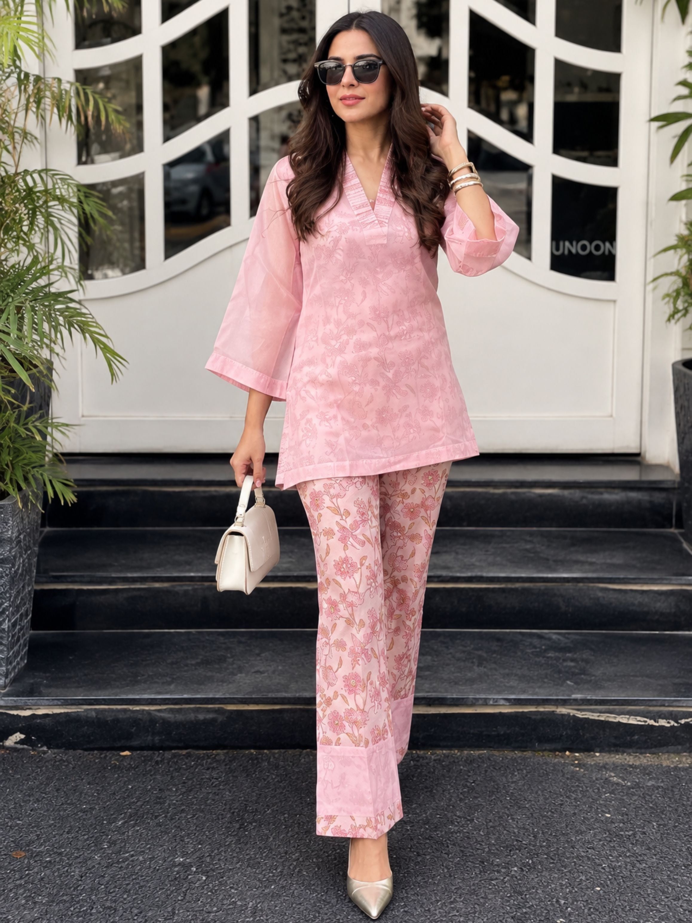 Pink Petal Whisper 3 piece Organza Cor-ord Set